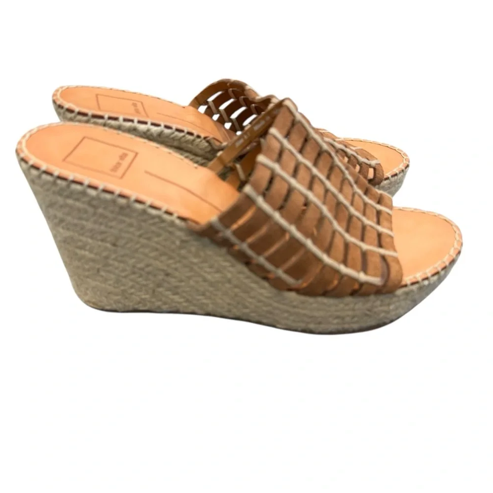 Dolce Vita Pru Mule Espadrille Brown Woven Suede Slip-On Wedges
